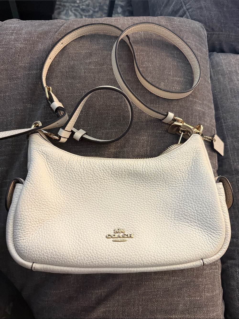 Coach Pebbled Leather Crossbody Bag in Chalk/Gold